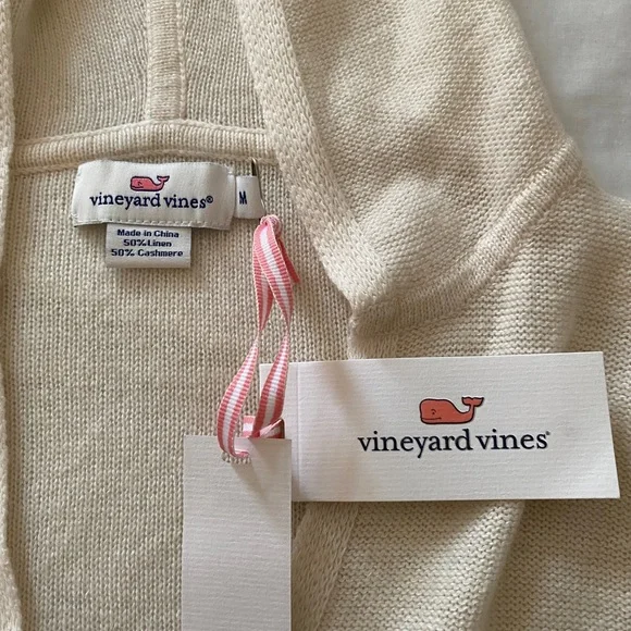 Vineyard Vines hooded sweater stripe Cashmere/Linen, SZ medium, ivory, (NWT) - Picture 12 of 14